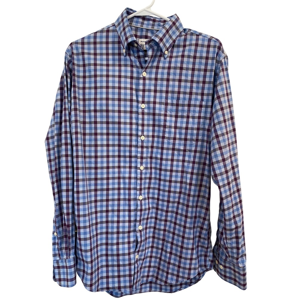 Peter Millar Mens Button Down Shirt Medium Plaid‎ Checkered Long Sleeve Preppy
